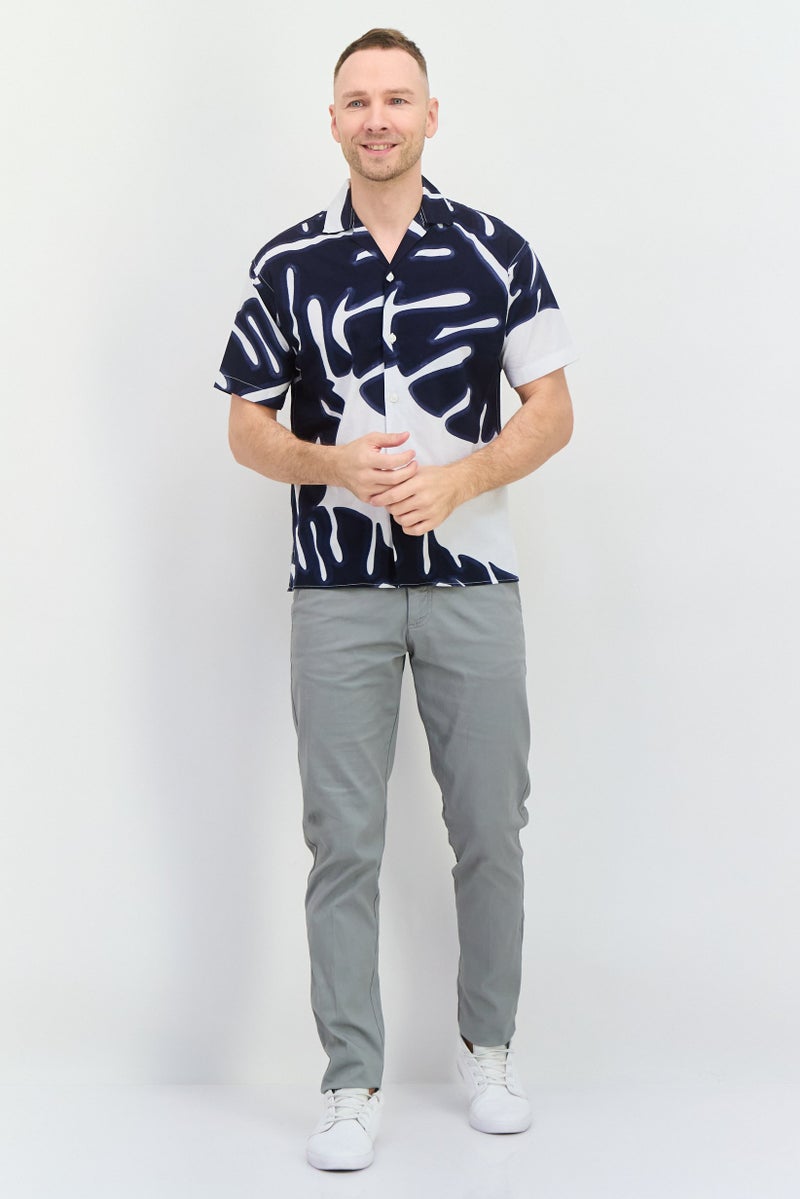 JACK & JONES Men Regular Fit Allover Print Short Sleeve Casual Shirt, Navy - Image 4