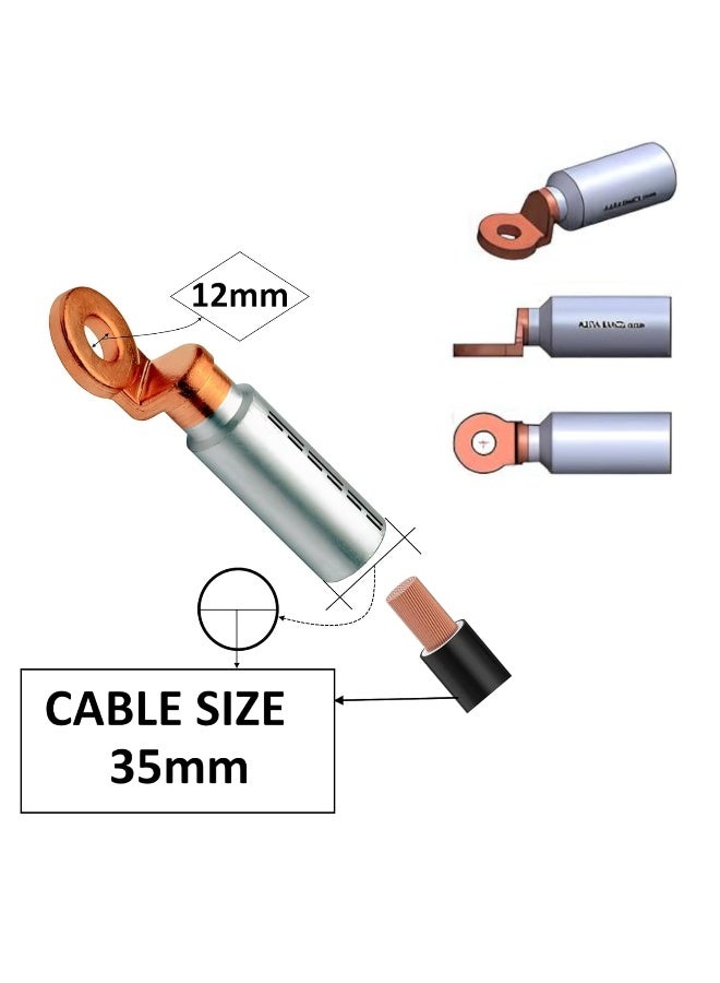 Royal Apex Bi-Metal Cable Lug For Circuit Breakers Narrow Palm Al/Cu Fusion Welded Compatible With Metric And Named Conductors Pre-Filled With Jointing Compound And Sealed End Cap 1 35Mm - Image 2