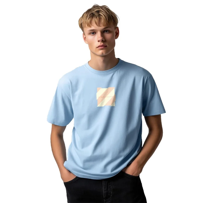 نوبيرو Men's Light Blue Graphic T-Shirt
