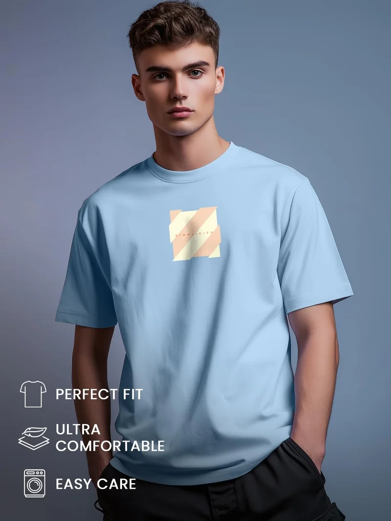 NOBERO Men's Light Blue Graphic T-Shirt