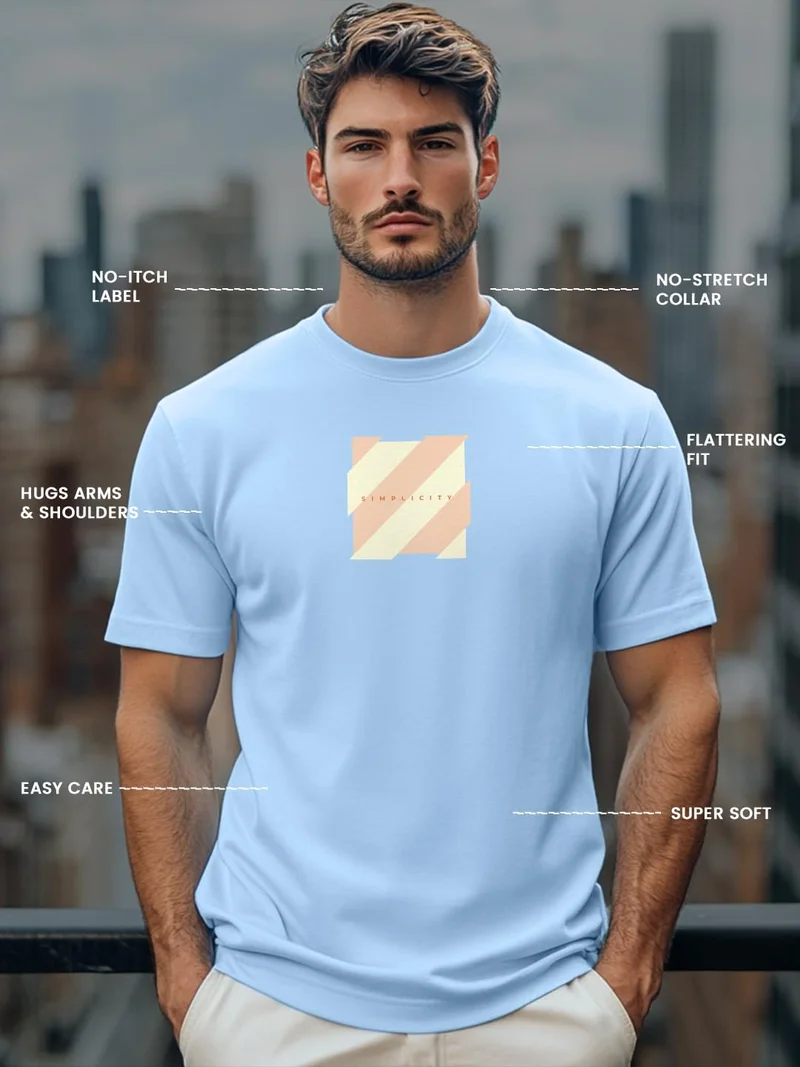 NOBERO  Men's Light Blue Graphic T-Shirt for Men | Best Price UAE