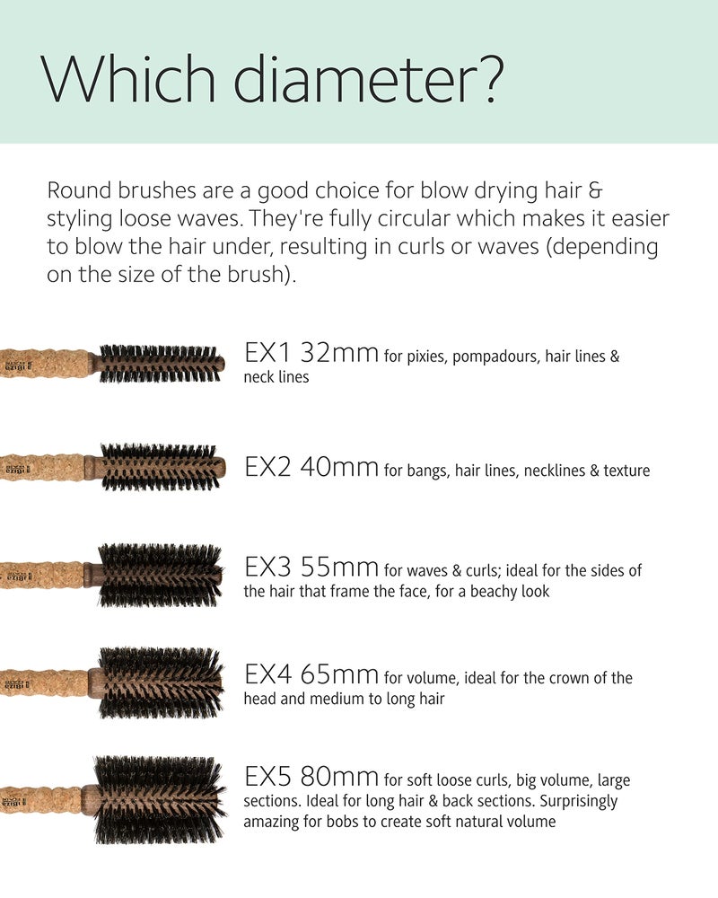 Ibiza Hair Round Boar Bristle Brush (EX1-32mm) | Lightweight with Reinforced Bristles & Cork Handle | Ideal for Pixies, Hairlines & Necklines | Adds Texture for Short to Medium Styles - Image 5