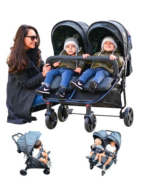 TWIN baby stroller side by side for suitable from birth to 15 kg each(BLACK) babys