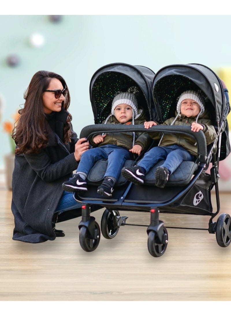 TWIN baby stroller side by side for suitable from birth to 15 kg each(BLACK) babys