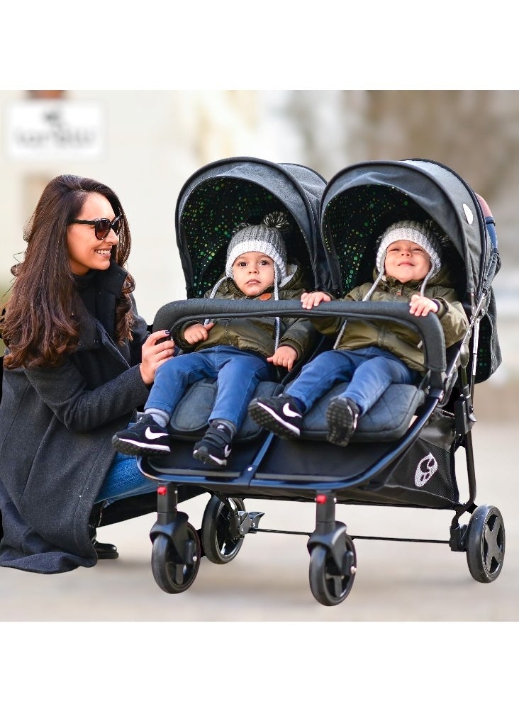 TWIN baby stroller side by side for suitable from birth to 15 kg each(BLACK) babys