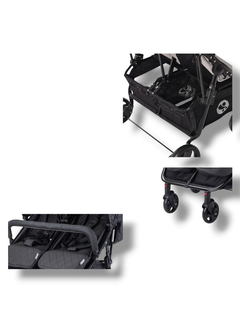TWIN baby stroller side by side for suitable from birth to 15 kg each(BLACK) babys