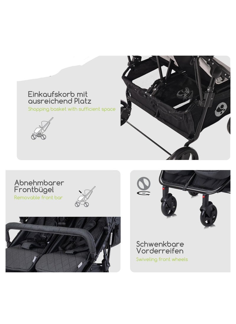 TWIN baby stroller side by side for suitable from birth to 15 kg each(BLACK) babys