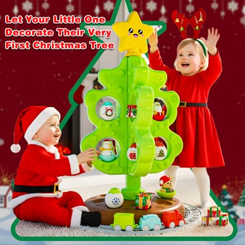 Surelect My First Christmas Tree for Toddlers Montessori Christmas Decoration Toy with Ornaments Mini Train Set Roly Poly Toys Finger Puppets Birthday Xmas Gifts for Little Kids Boys and Girls - Image 5