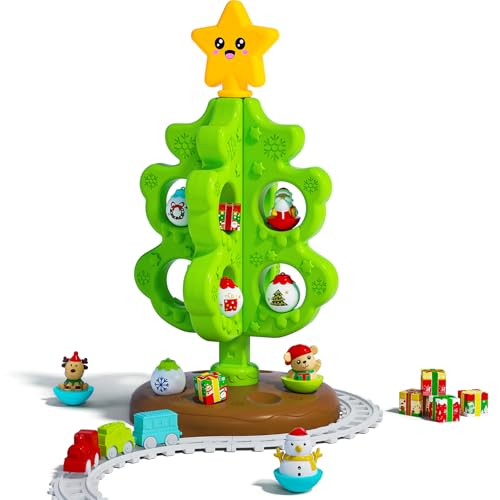 Surelect My First Christmas Tree for Toddlers Montessori Christmas Decoration Toy with Ornaments Mini Train Set Roly Poly Toys Finger Puppets Birthday Xmas Gifts for Little Kids Boys and Girls - Image 1