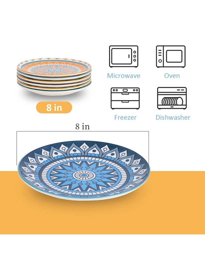 اوليو مجموعة أطباق حلوى من 6 قطع، من 6 أطباق سلطة ومقبلات سيراميكية، مقاس 8 بوصة - ألوان زاهية قابلة للمزج والتنسيق - آمنة للاستخدام في غسالة الأطباق والميكروويف - Image 3