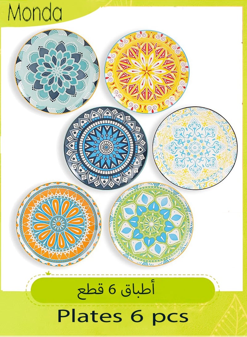 اوليو مجموعة أطباق حلوى من 6 قطع، من 6 أطباق سلطة ومقبلات سيراميكية، مقاس 8 بوصة - ألوان زاهية قابلة للمزج والتنسيق - آمنة للاستخدام في غسالة الأطباق والميكروويف - Image 1