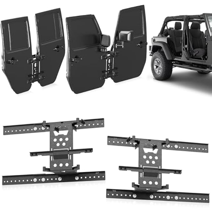 rayihni Door Storage System Hangers Rack Bracket Compatible with 2007-2025 Jeep Gladiator JT & Wrangler JK JKU JL JLU Unlimited 4 Doors , Wall Mounted Removable Doors Holder (Front & Rear Doors, Black) - Image 1