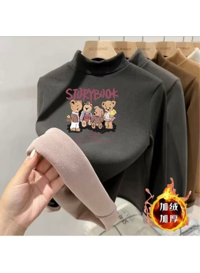 Boys And Girls' Thermal Base Layer Half-high Collar Fleece Children's T-shirt Winter Top Inner Wear For Older Children Winter Thermal Clothing