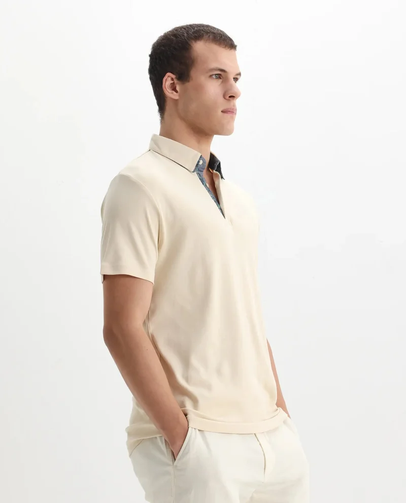 Rare Rabbit Rare Rabbit Men's Casca Dark Beige Cotton Fabric Collared Neck Half Sleeves Polo T-Shirt
