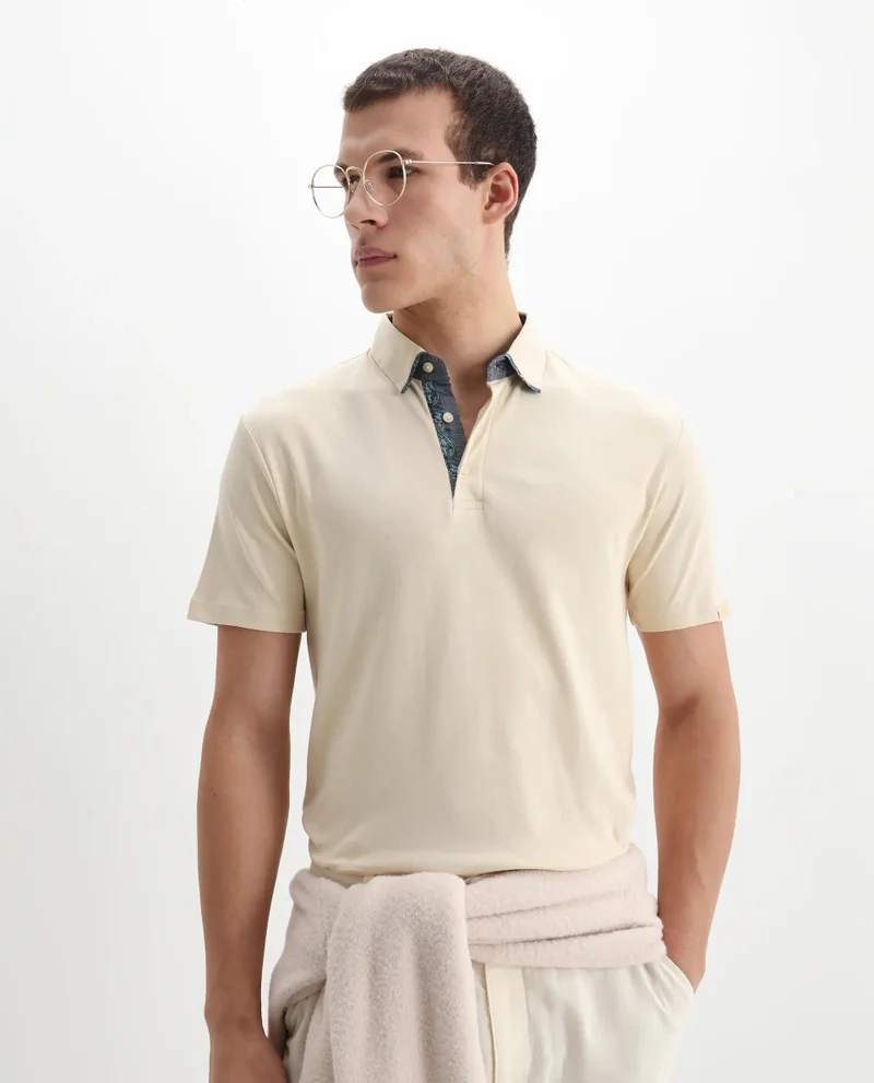 Rare Rabbit Rare Rabbit Men's Casca Dark Beige Cotton Fabric Collared Neck Half Sleeves Polo T-Shirt