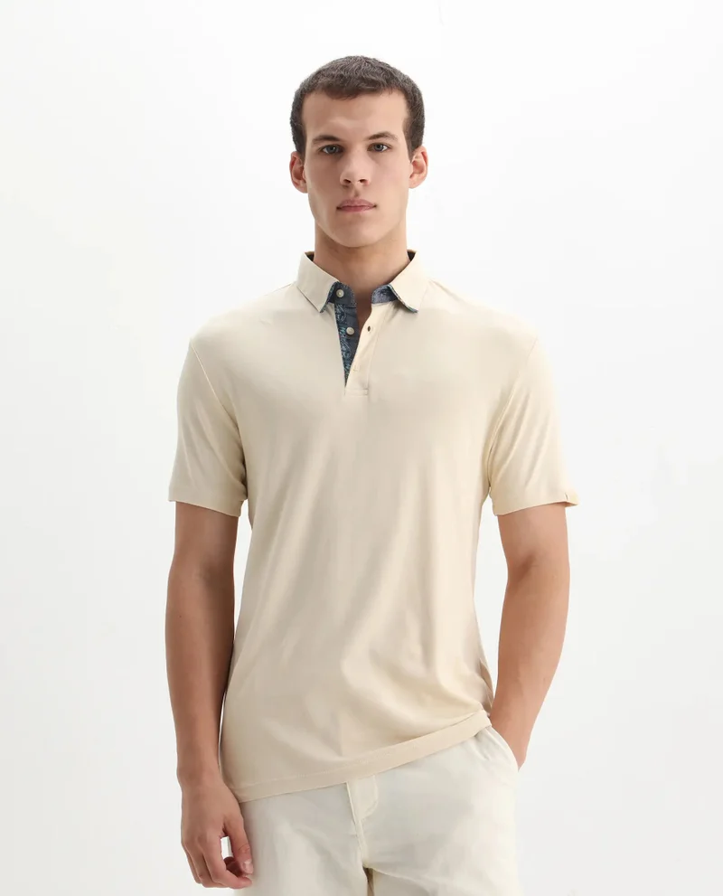 Rare Rabbit Rare Rabbit Men's Casca Dark Beige Cotton Fabric Collared Neck Half Sleeves Polo T-Shirt