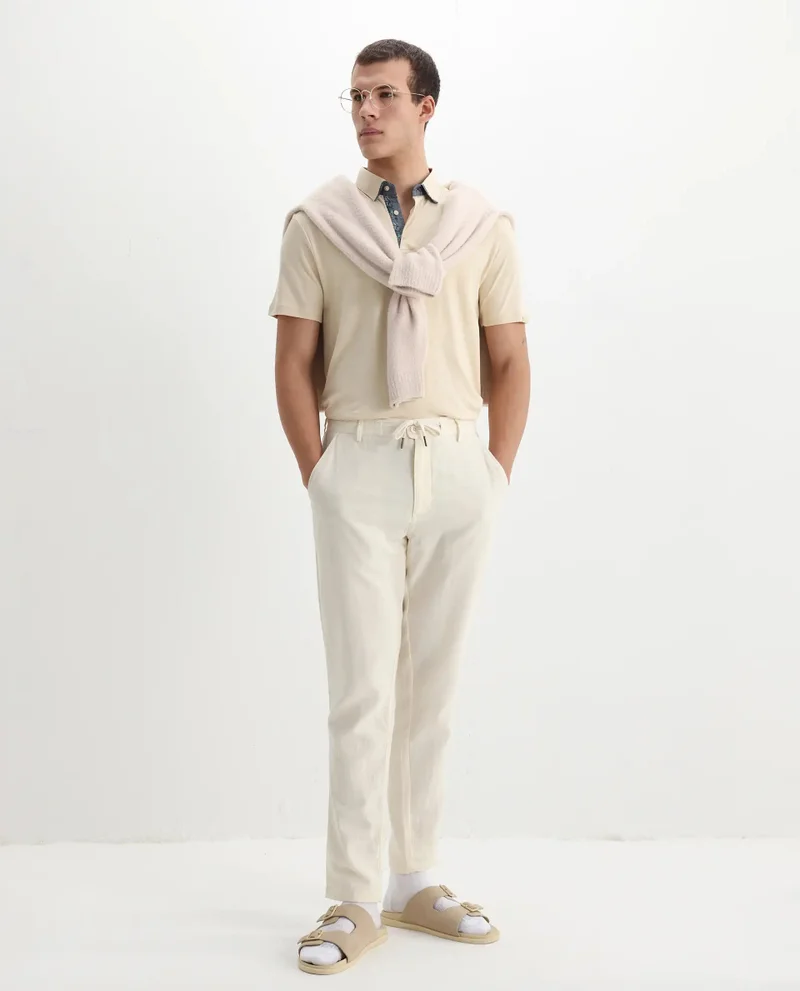 Rare Rabbit Rare Rabbit Men's Casca Dark Beige Cotton Fabric Collared Neck Half Sleeves Polo T-Shirt