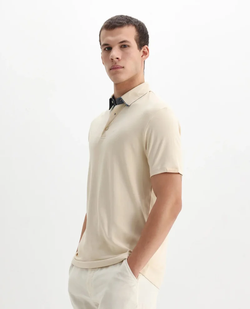 Rare Rabbit Rare Rabbit Men's Casca Dark Beige Cotton Fabric Collared Neck Half Sleeves Polo T-Shirt
