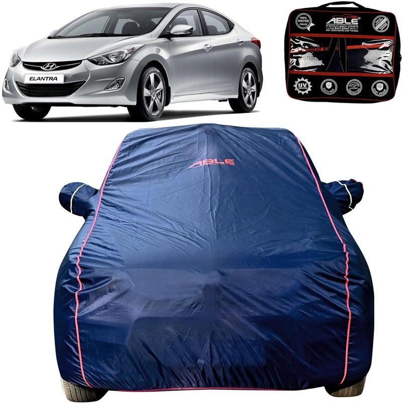 ABLE غطاء جسم السيارة القابل للطي باللون الأزرق من سلسلة WR مع جيوب للمرايا وسحاب باب السائق متوافق مع هيونداي إلنترا FLUDIC النوع الثاني (من 2010 إلى 2014) - Image 1