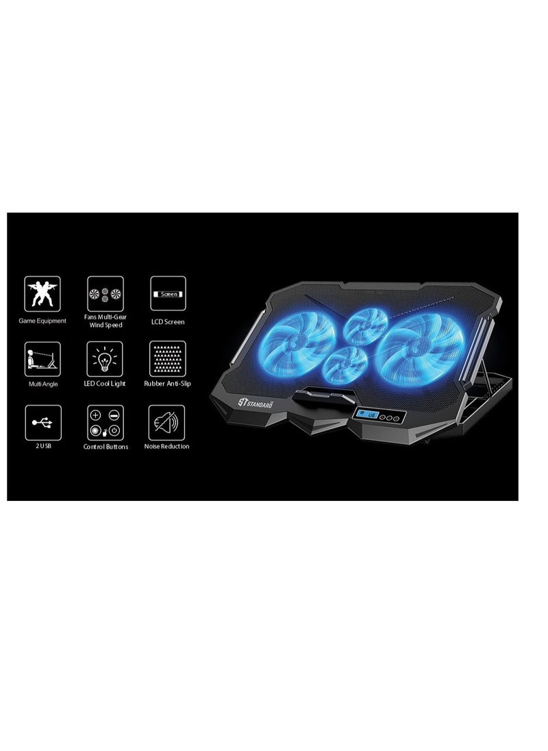 اس تي - حامل تبريد قياسي قاعدة تبريد للكمبيوتر المحمول LCD Screen – LED Light للألعاب ICE-04 PLUS – 4*PLUS مراوح LED – 15.1 بوصة - Image 1