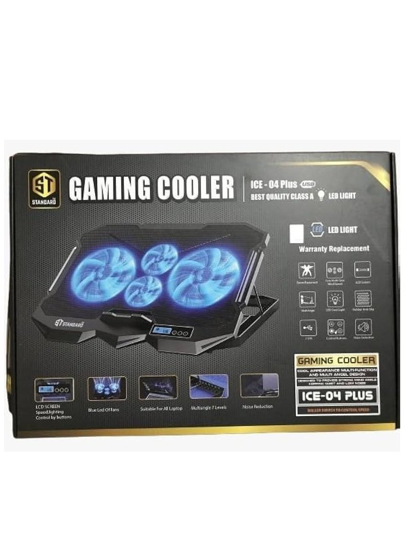 اس تي - حامل تبريد قياسي قاعدة تبريد للكمبيوتر المحمول LCD Screen – LED Light للألعاب ICE-04 PLUS – 4*PLUS مراوح LED – 15.1 بوصة - Image 1