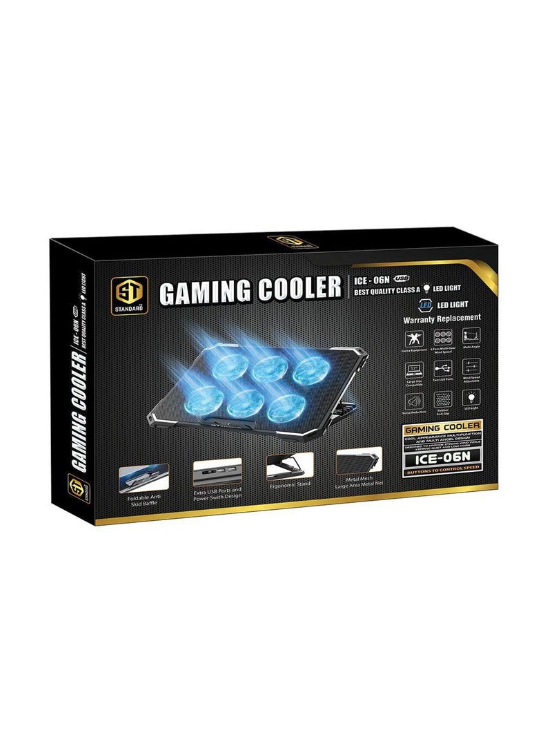 Standard ICE-06N  RGB Gaming Laptop Cooling Pad Stand – 6*blue Led Fans – UP to 17 Inch - Image 5