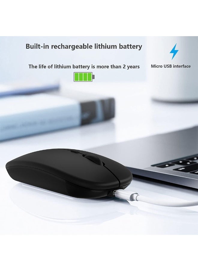 Wireless Bluetooth Mouse, Bluetooth 5.1 + 2.4GHz USB Wireless Receiver, Type-C Rechargeable Silent Bluetooth Wireless Mouse for PC, Laptop, Tablet, Mobile Phone, 3 Presets Adjustable DPI (Black)  - Image 3