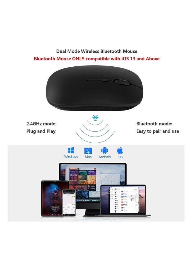 Wireless Bluetooth Mouse, Bluetooth 5.1 + 2.4GHz USB Wireless Receiver, Type-C Rechargeable Silent Bluetooth Wireless Mouse for PC, Laptop, Tablet, Mobile Phone, 3 Presets Adjustable DPI (Black)  - Image 2