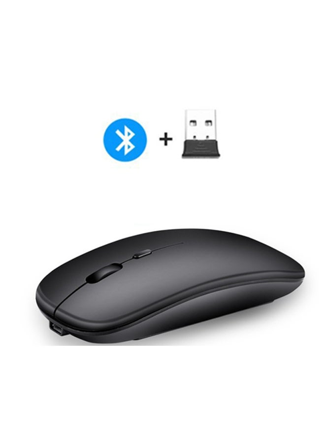 Wireless Bluetooth Mouse, Bluetooth 5.1 + 2.4GHz USB Wireless Receiver, Type-C Rechargeable Silent Bluetooth Wireless Mouse for PC, Laptop, Tablet, Mobile Phone, 3 Presets Adjustable DPI (Black)  - Image 1