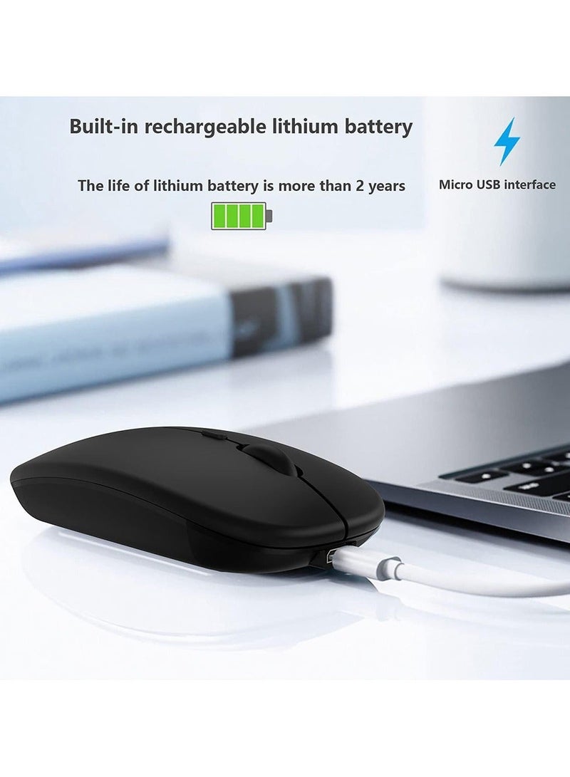 نُوِيق ماوس بلوتوث لاسلكي، مستقبل لاسلكي USB بلوتوث 5.1 + 2.4 جيجاهرتز، ماوس لاسلكي بلوتوث صامت قابل لإعادة الشحن من النوع C لأجهزة الكمبيوتر الشخصية والكمبيوتر المحمول والكمبيوتر اللوحي والهاتف المحمول، 3 إعدادات مسبقة قابلة للتعديل DPI (أسود) - Image 3