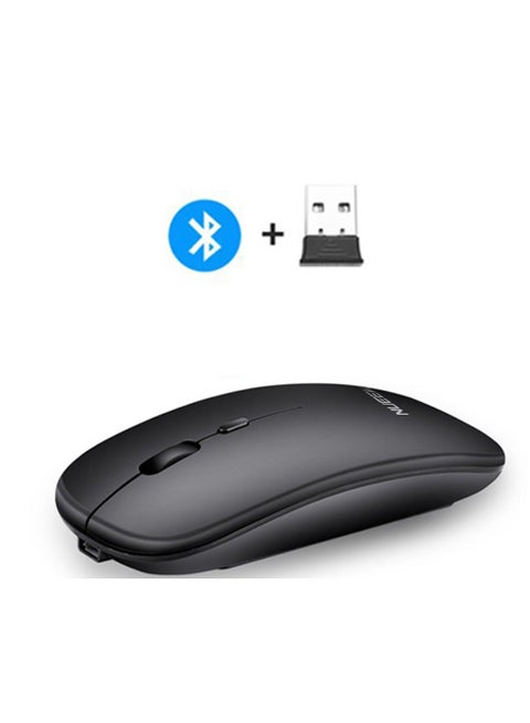 Wireless Bluetooth Mouse, Bluetooth 5.1 + 2.4GHz USB Wireless Receiver, Type-C Rechargeable Silent Bluetooth Wireless Mouse for PC, Laptop, Tablet, Mobile Phone, 3 Presets Adjustable DPI (Black)