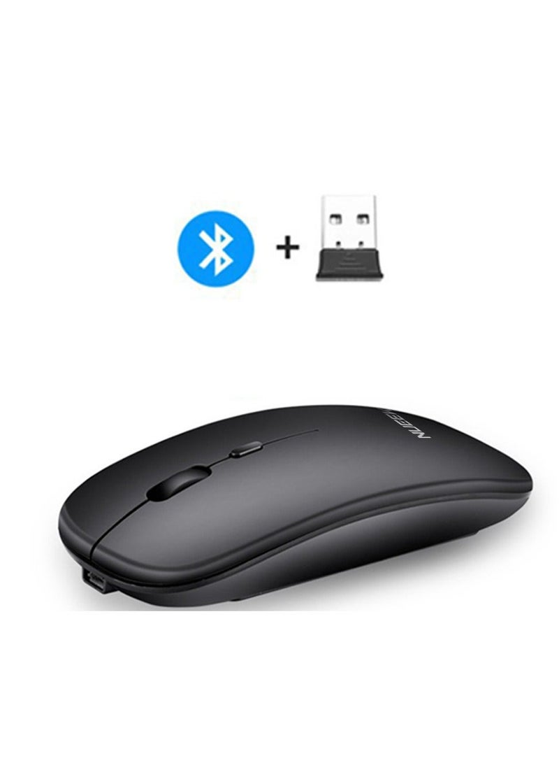 نُوِيق ماوس بلوتوث لاسلكي، مستقبل لاسلكي USB بلوتوث 5.1 + 2.4 جيجاهرتز، ماوس لاسلكي بلوتوث صامت قابل لإعادة الشحن من النوع C لأجهزة الكمبيوتر الشخصية والكمبيوتر المحمول والكمبيوتر اللوحي والهاتف المحمول، 3 إعدادات مسبقة قابلة للتعديل DPI (أسود) - Image 1
