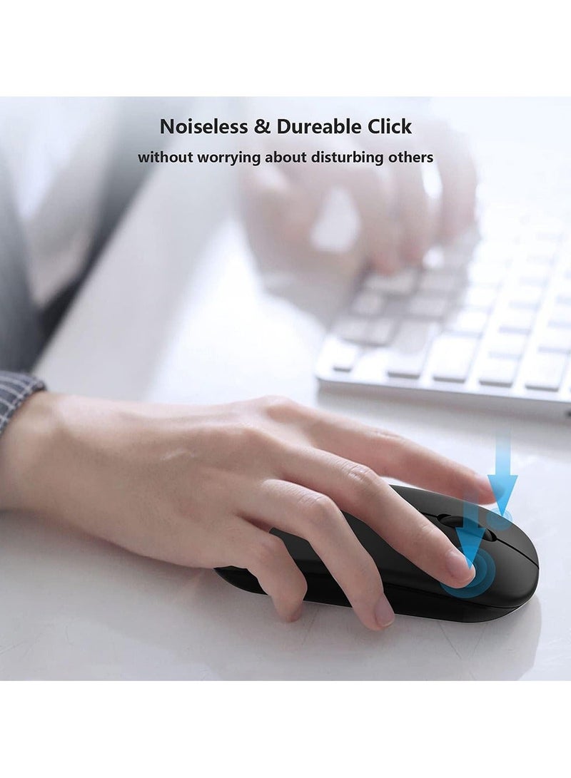 نُوِيق ماوس بلوتوث لاسلكي، مستقبل لاسلكي USB بلوتوث 5.1 + 2.4 جيجاهرتز، ماوس لاسلكي بلوتوث صامت قابل لإعادة الشحن من النوع C لأجهزة الكمبيوتر الشخصية والكمبيوتر المحمول والكمبيوتر اللوحي والهاتف المحمول، 3 إعدادات مسبقة قابلة للتعديل DPI (أسود) - Image 4