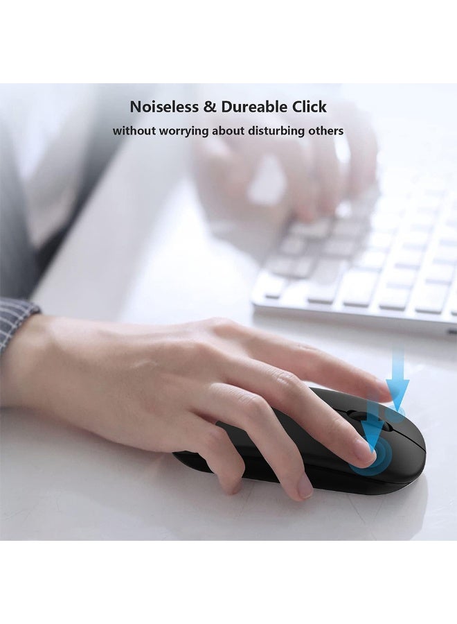 NUEEK Wireless Bluetooth Mouse, Bluetooth 5.1 + 2.4GHz USB Wireless Receiver, Type-C Rechargeable Silent Bluetooth Wireless Mouse for PC, Laptop, Tablet, Mobile Phone, 3 Presets Adjustable DPI (Black) - Image 4