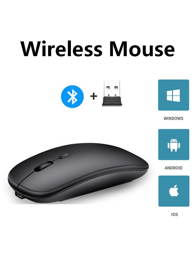 NUEEK Wireless Bluetooth Mouse, Bluetooth 5.1 + 2.4GHz USB Wireless Receiver, Type-C Rechargeable Silent Bluetooth Wireless Mouse for PC, Laptop, Tablet, Mobile Phone, 3 Presets Adjustable DPI (Black) - Image 1