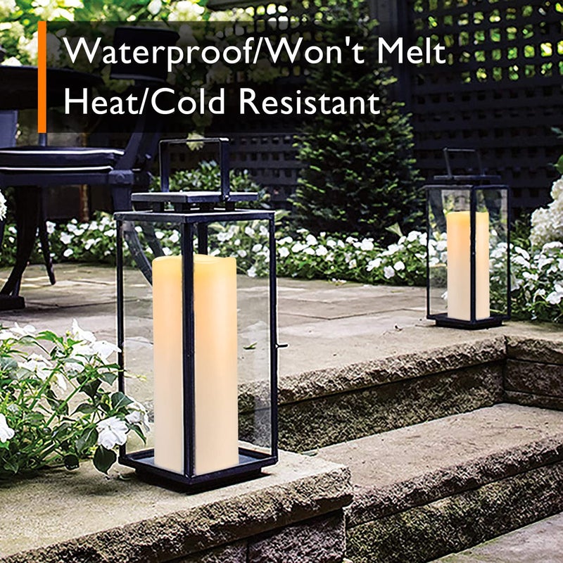 Homemory 10" x 4" Large Waterproof Outdoor Flameless Candles with Remote Control and Timer, Battery Operated Flickering LED Pillar Candles for Outdoor Larterns, Porch, Long Lasting, Set of 2 - Image 2