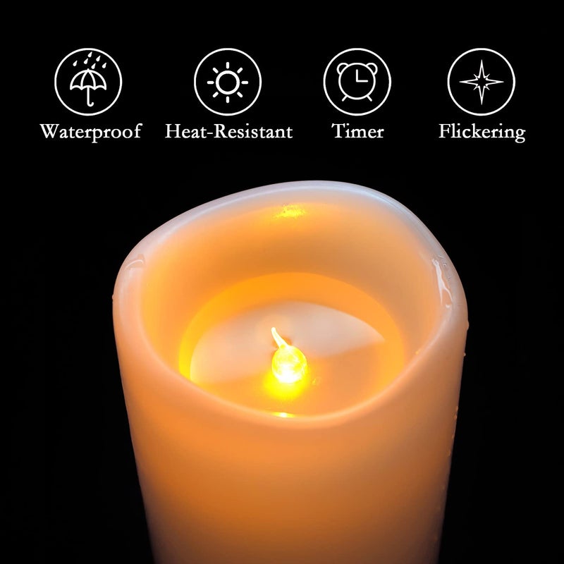 Homemory 10" x 4" Large Waterproof Outdoor Flameless Candles with Remote Control and Timer, Battery Operated Flickering LED Pillar Candles for Outdoor Larterns, Porch, Long Lasting, Set of 2 - Image 5