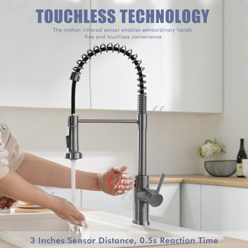 GIMILI Black Stainless Touchless Kitchen Faucet Motion Sensor Kitchen Faucets with Pull Down Sprayer Single Handle Kitchen Sink Faucet - Image 2