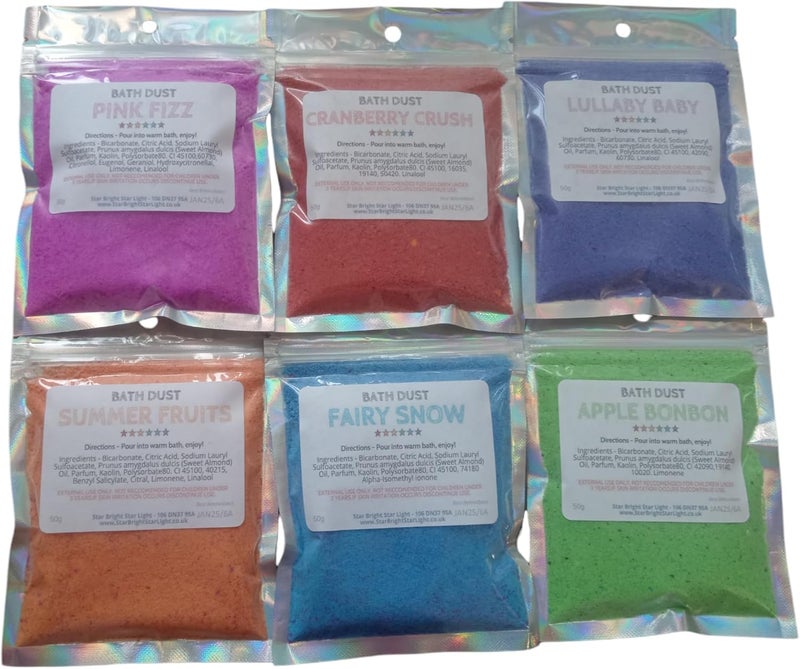 Set of 6 Bath Bomb Dust Handmade Colourful Fragrances Lullaby Baby Summer Fruits Apple Bonbon Fairy Snow Pink Fizz Cranberry Crush Gift Kids Set 1