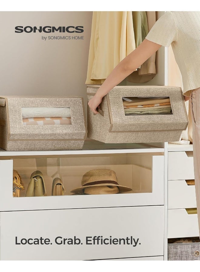 سونمجز مجموعة من 2 صناديق تخزين قابلة للتكديس، صناديق تخزين بأغطية ونوافذ أمامية، منظمات خزانة من قماش غير منسوج مع إغلاق مغناطيسي، مقابض جانبية، لون بيج رملي 35 × 38 × 25 سم - Image 2