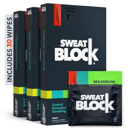 SweatBlock Antiperspirant Wipes Maximum Clinical Strength Treat Hyperhidrosis Excessive Sweating for Men Women Teens up to 7 Days Protection Per Wipe Dermatologist Tested 30 Wipes