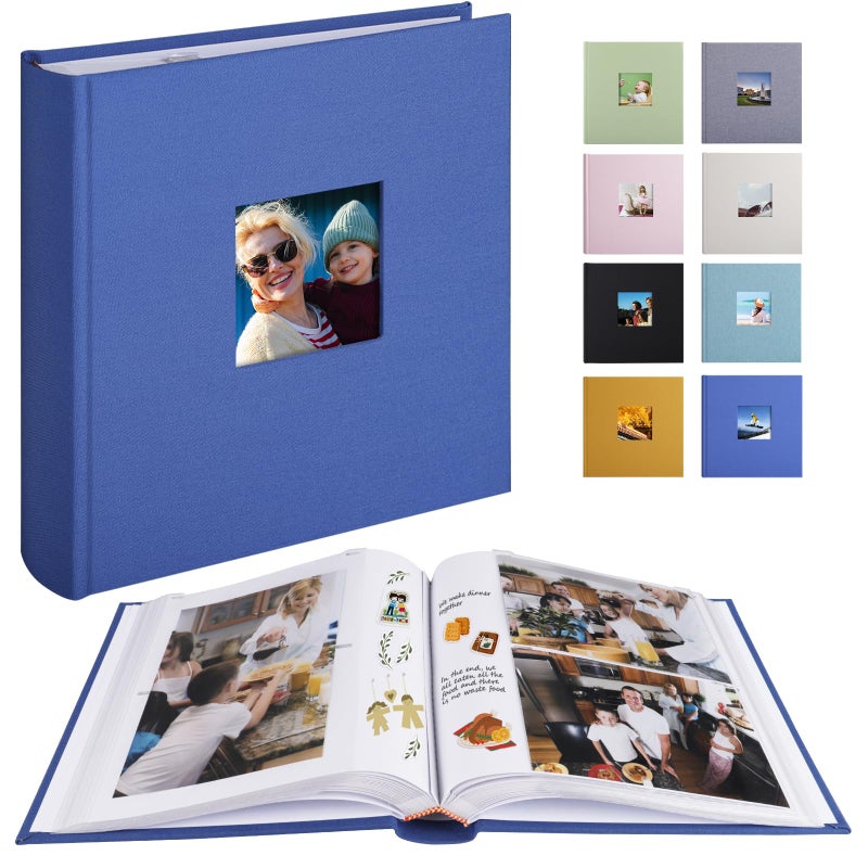 1DOT2 Photo Album with Writing Space 50 Pages 4x6 Photos Hold 200 or 5x7 Pictures Hold 100  Linen Cover Small Photo Book Albums with Memo for Anniversary Wedding Baby (Blue) - Image 1
