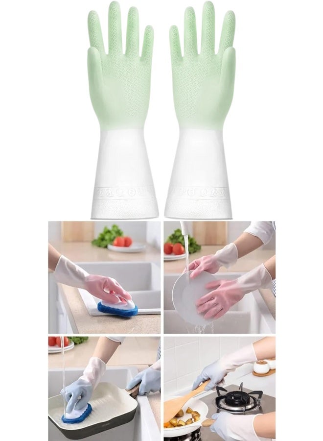 Housework Cleaning Latex Rubber Gloves Bundle Cuff Dishwashing Long Waterproof Insulated Kitchen, (Green) Size: L  - Image 1
