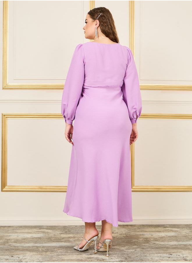 Styli Plus Bishop Sleeves Front Slit Maxi Dress  - Image 4
