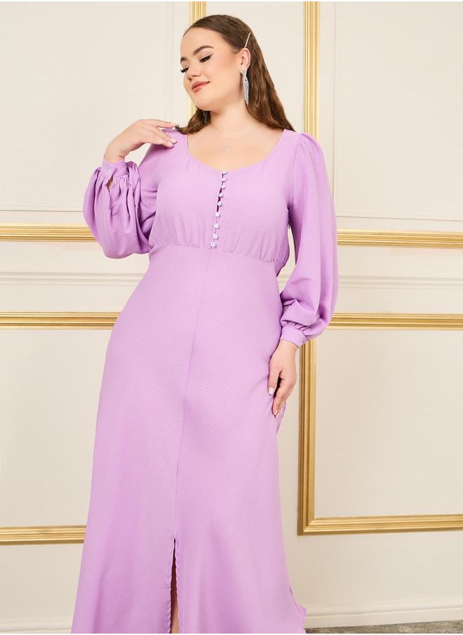 Styli Plus Bishop Sleeves Front Slit Maxi Dress  - Image 2