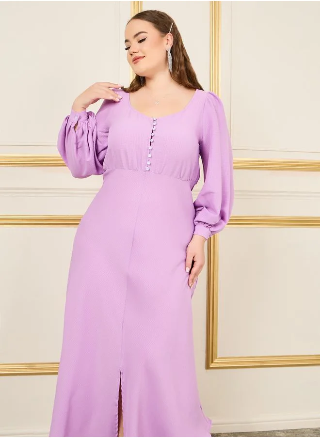 ستايلي Plus Bishop Sleeves Front Slit Maxi Dress