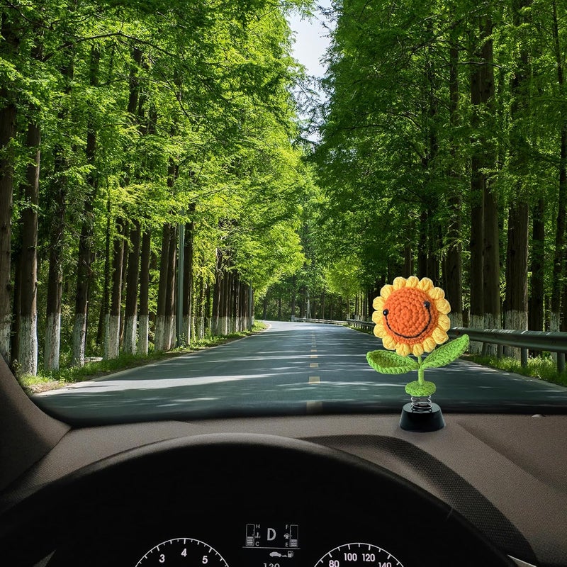KIAYOO Knitted Sunflower Car Decoration - Wobble Figure for Home and Office - Image 2