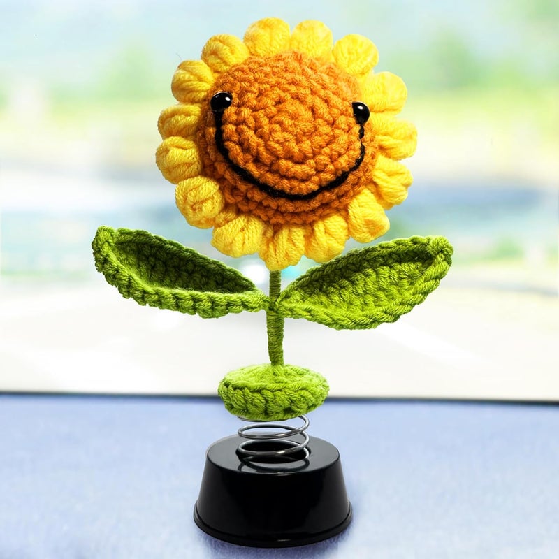 KIAYOO Knitted Sunflower Car Decoration - Wobble Figure for Home and Office - Image 1