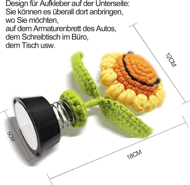 KIAYOO Knitted Sunflower Car Decoration - Wobble Figure for Home and Office - Image 4