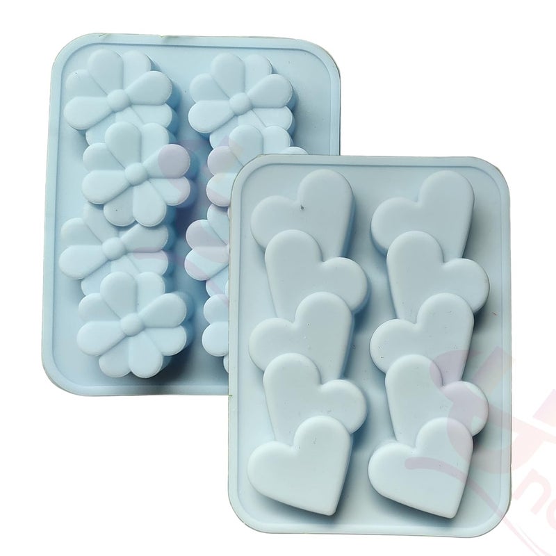Undy 2 Cavity Flower Shape Candle Mould Joint Heart Candle Mould for Candle Making MultiPurpose Silicone Mould for Chocolate Resin soap 45 x 37 x 05 Inch Combo Pack